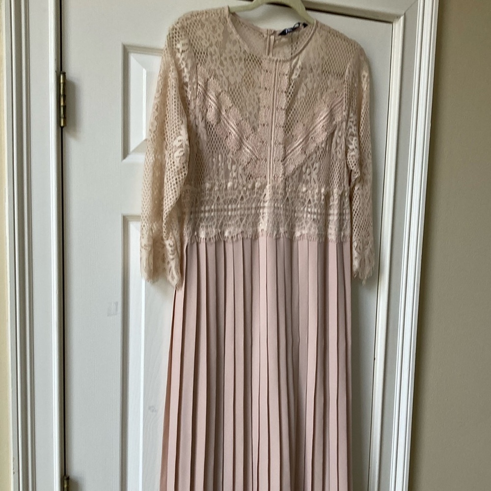Lace and Pleated Pink Dress
